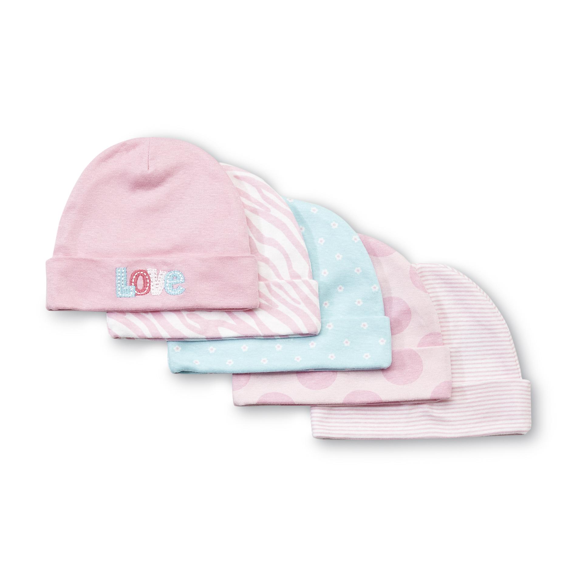 Gerber Newborn Girl's 5Pack Beanie Hats Love