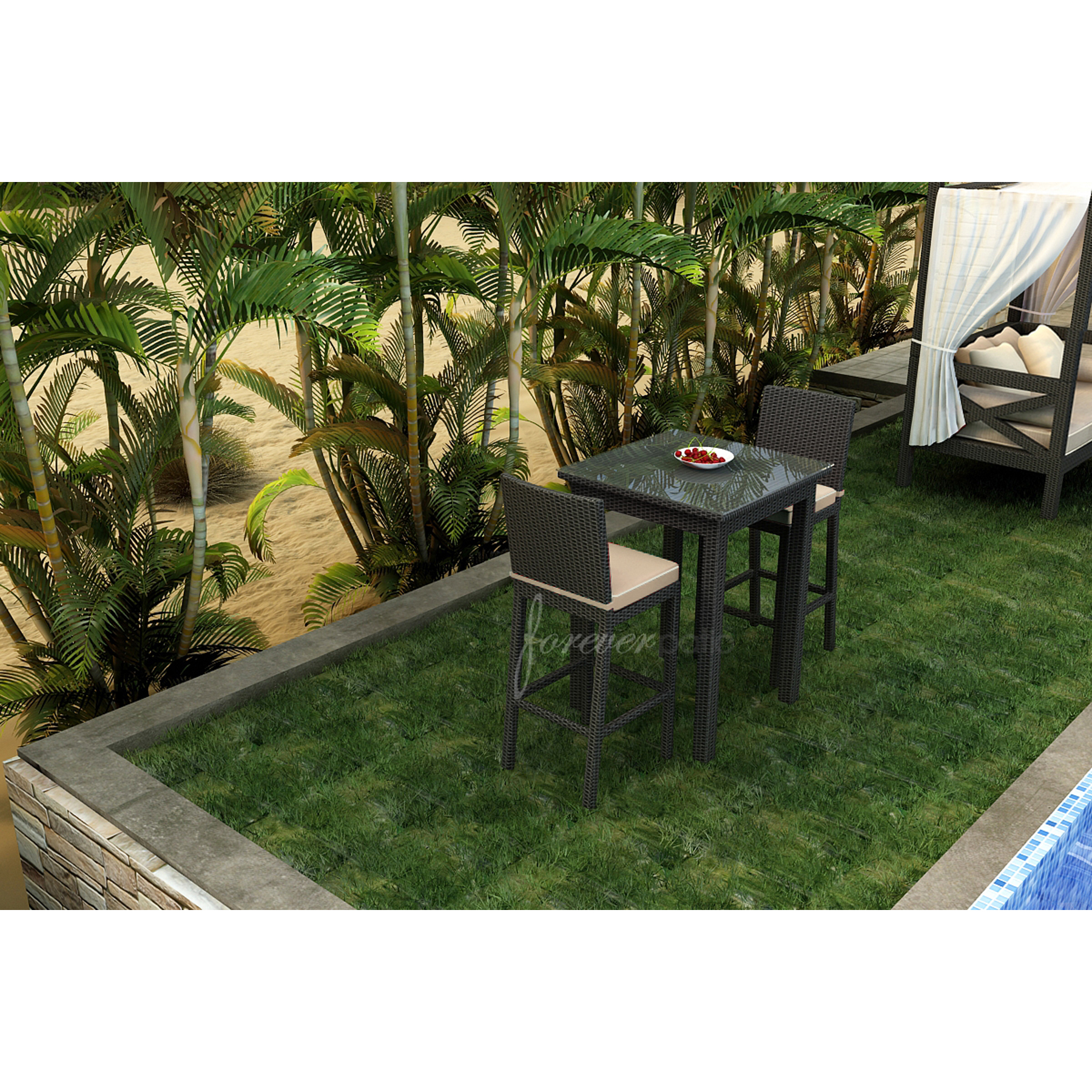 Barbados 3pc Bar Height Outdoor Patio Bar Set, with Sunbrella&reg; Spectrum Mushroom Cushions