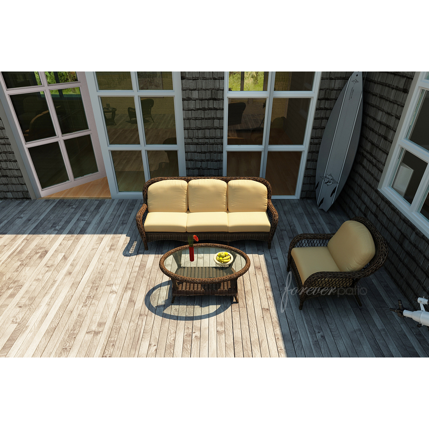 Leona 3pc Patio Sofa Set featuring Sunbrella&reg; Fabric in Canvas Wheat