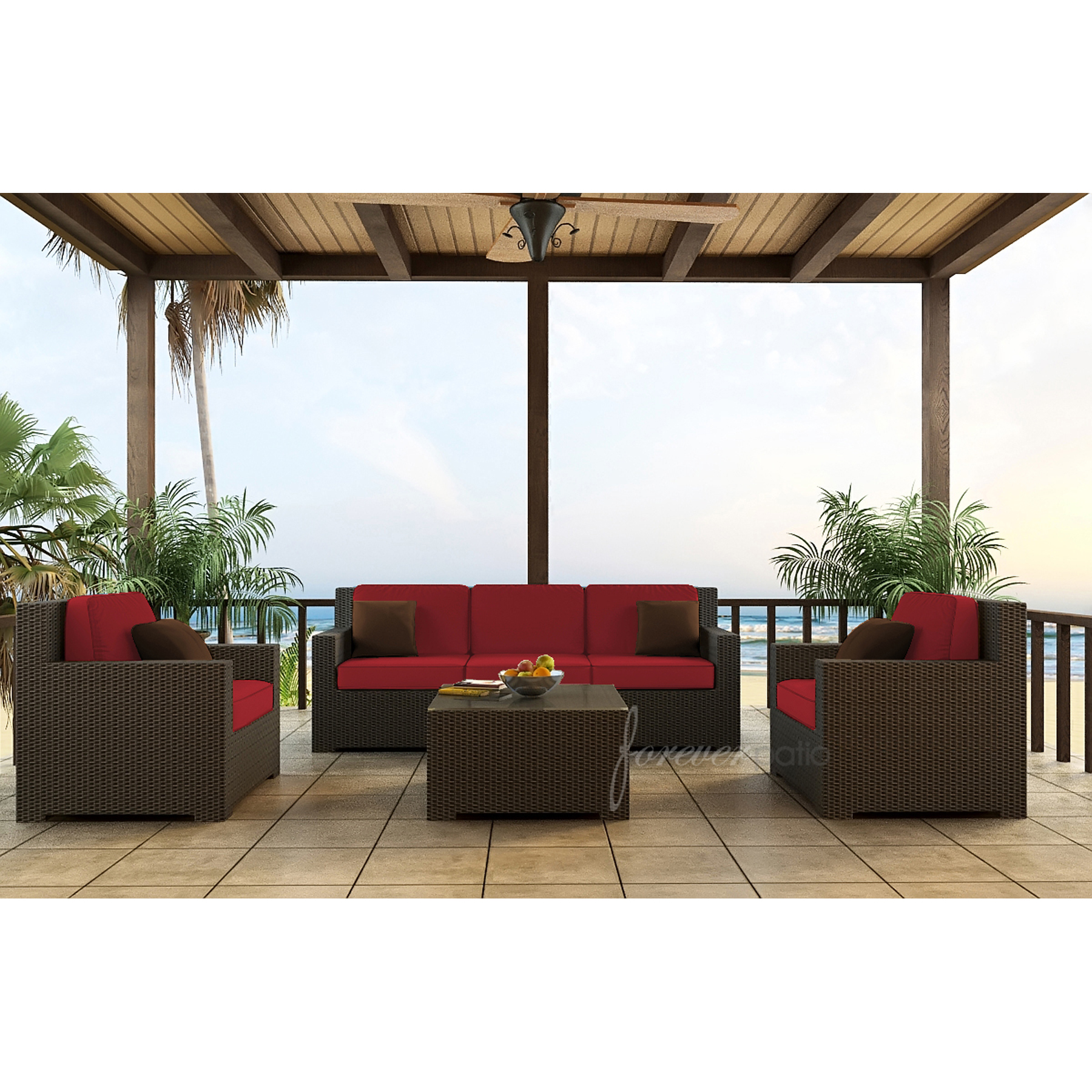 Hampton 4pc Patio Sofa Set featuring Sunbrella&reg; Fabric in Flagship Ruby
