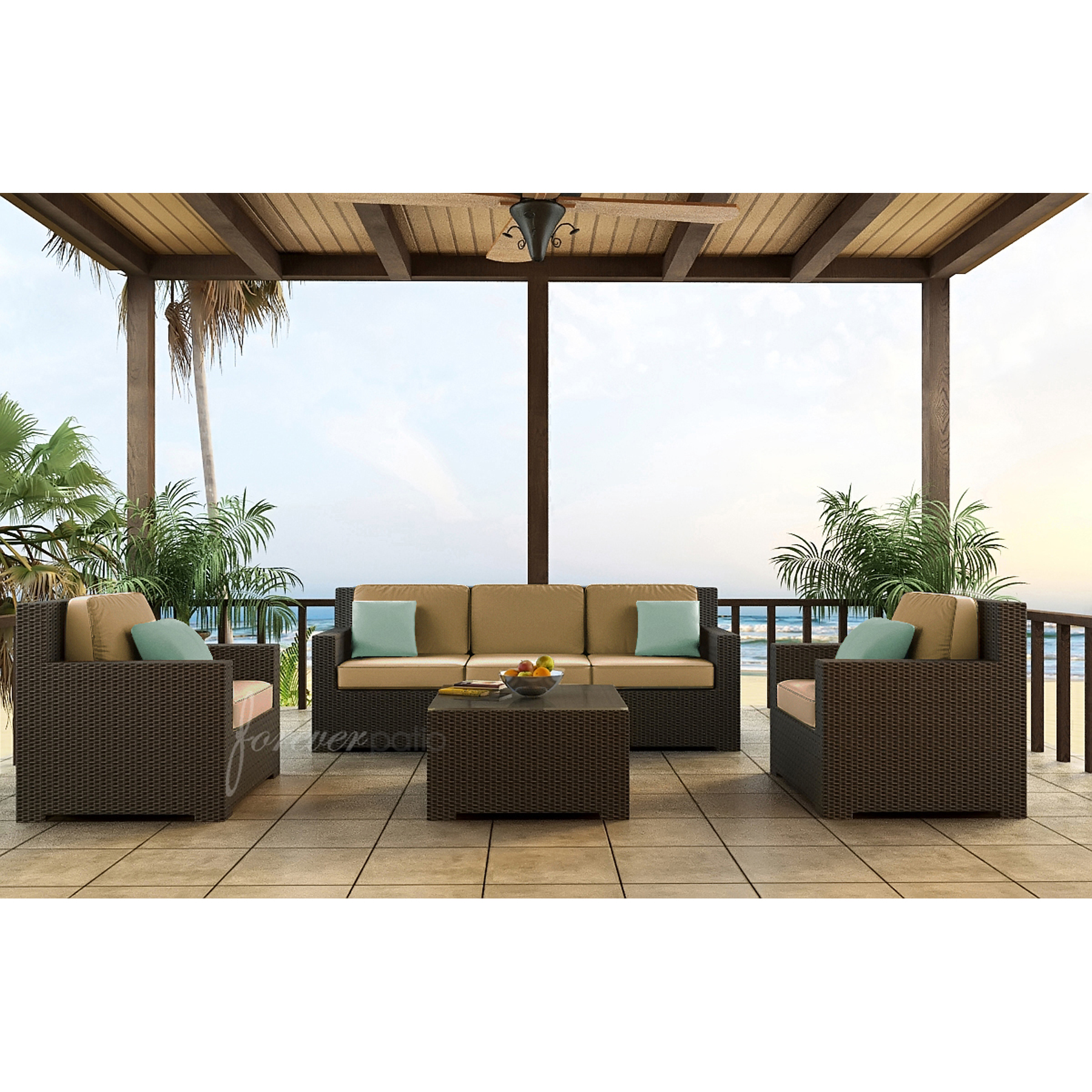Hampton 4pc Patio Sofa Set featuring Sunbrella&reg; Fabric in Canvas Taupe