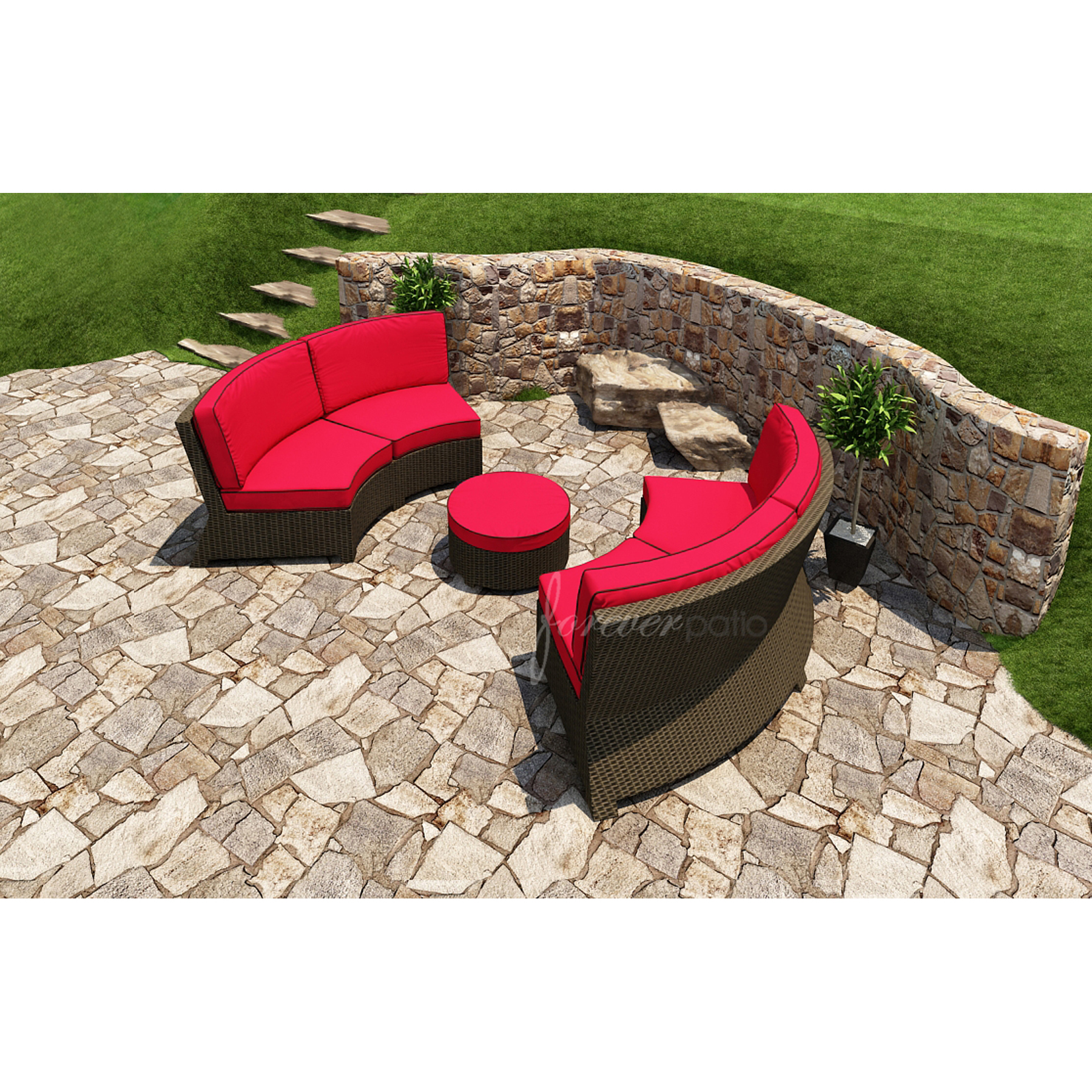 Barbados 3pc Patio Sectional Set featuring Sunbrella&reg; Fabric in Flagship Ruby