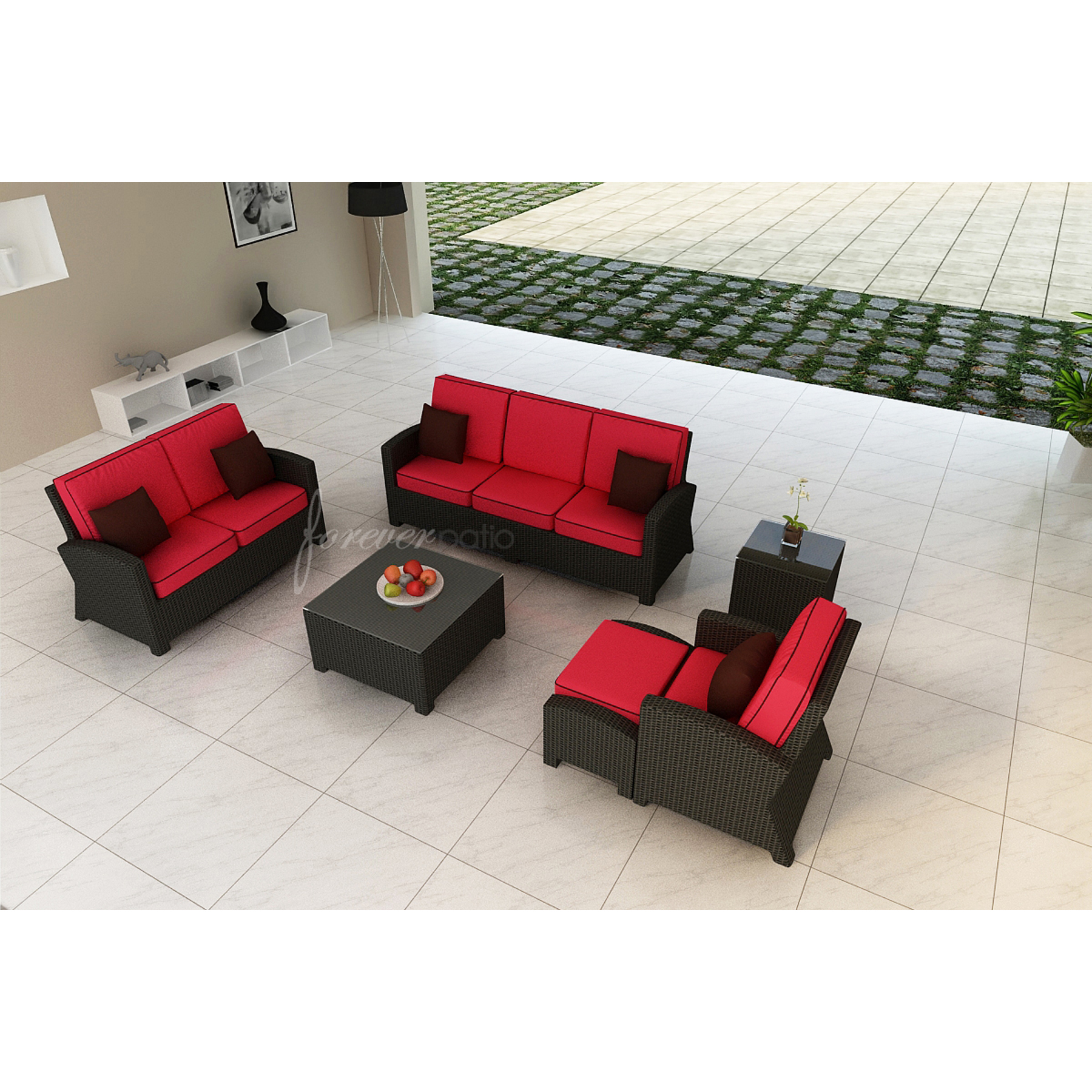 Barbados 6pc Patio Sofa Set featuring Sunbrella&reg; Fabric in Flagship Ruby