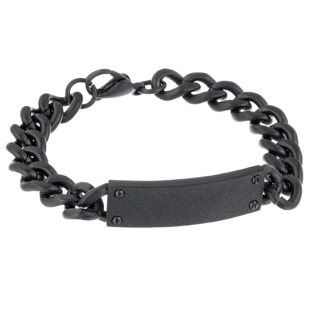 Black Ionic Plated Curb Identification Bracelet with Diamond Finish - 13mm