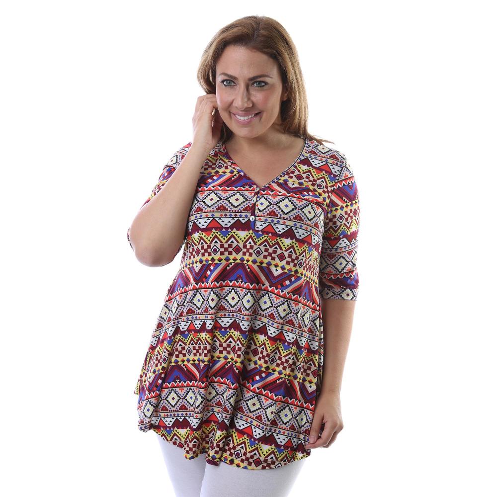 24&#47;7 Comfort Apparel Plus Size Rustic and Vibrant Tunic Top