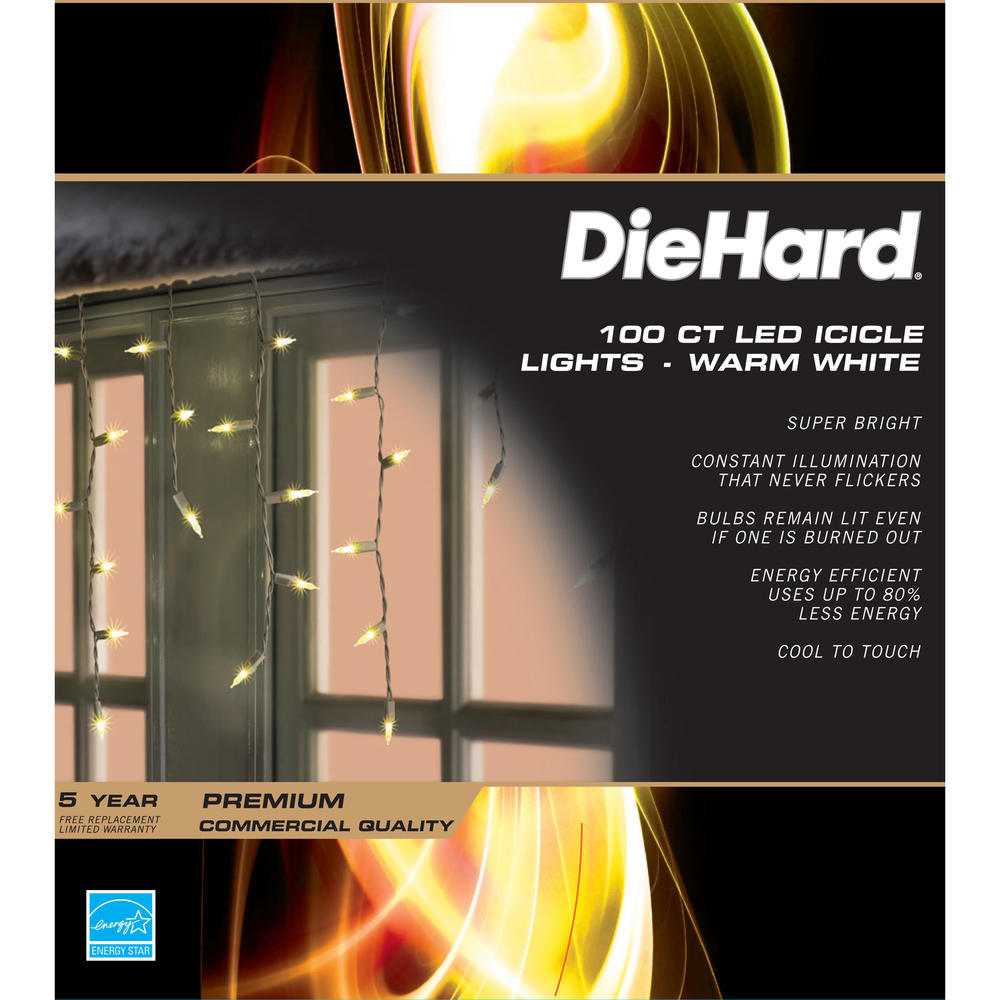DieHard Christmas LED Icicle Lights - Warm White, 2 Pack 100 ct