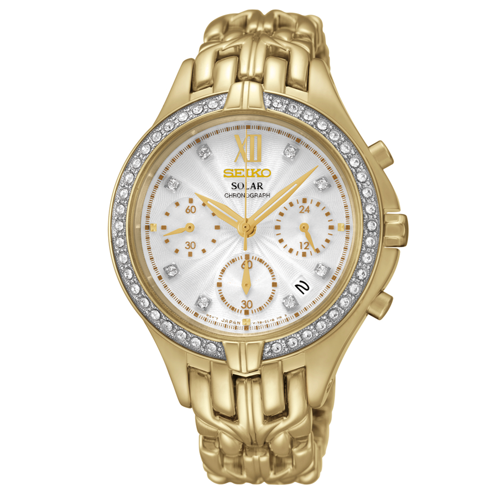 Seiko Ladies Excelsior Gold Tone Stainless Steel Solar Chronograph Watch SSC876
