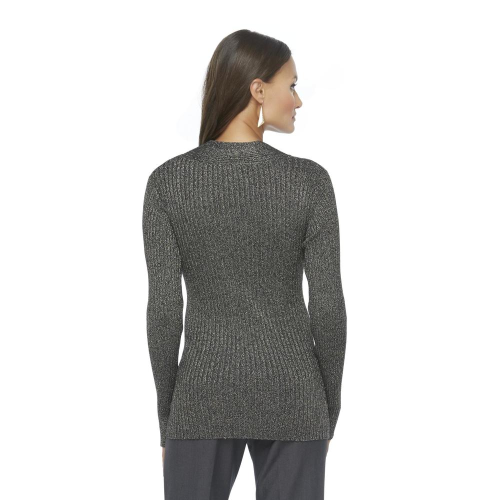 Women's Ribbed V-Neck Sweater - Metallic