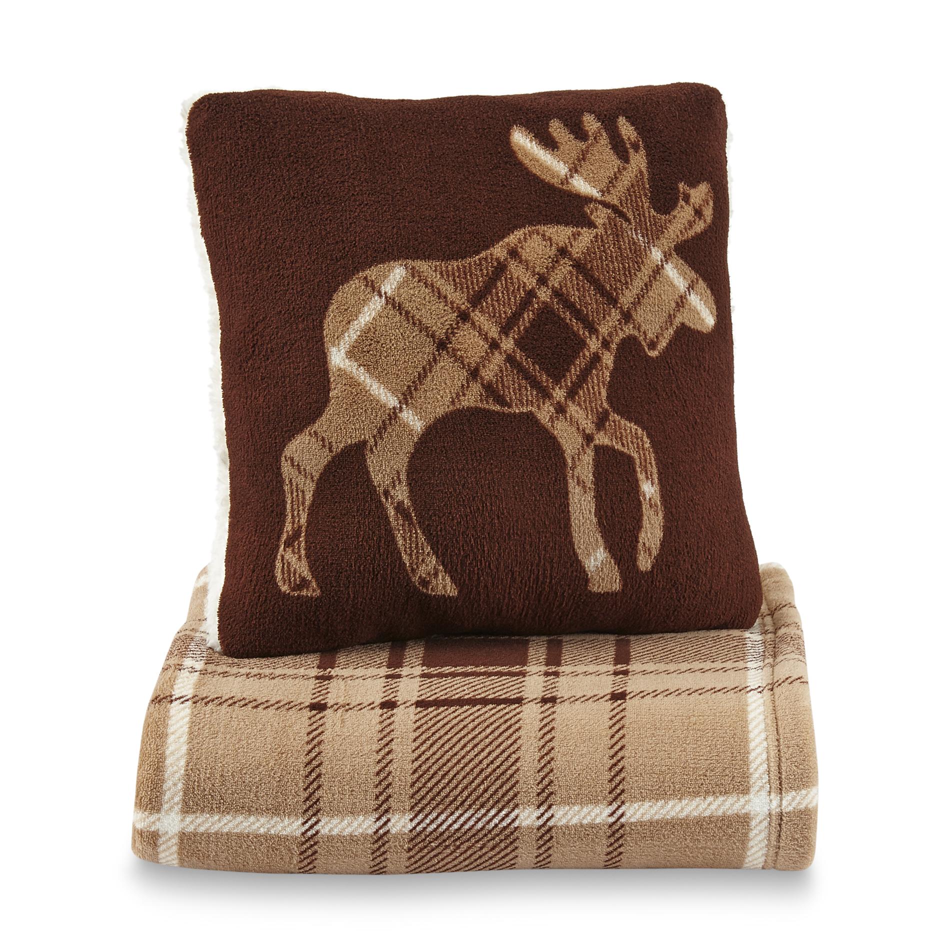 Cannon Microplush Pillow & Throw Set - Moose - Home - Bed & Bath - Bedding Basics - Blankets ...