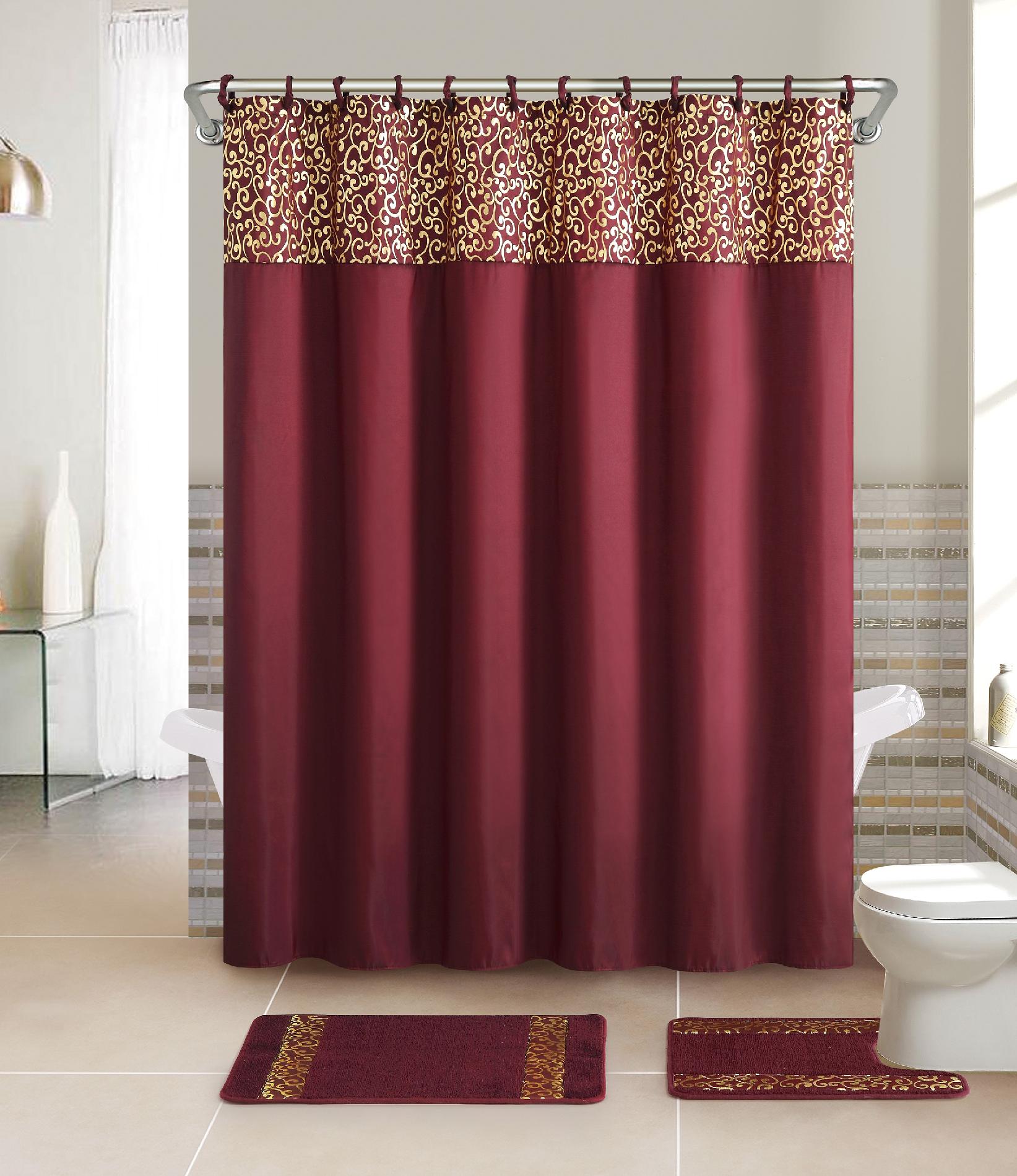 Essential Home 15 Piece Bath Set Metalic Scroll Burgundy