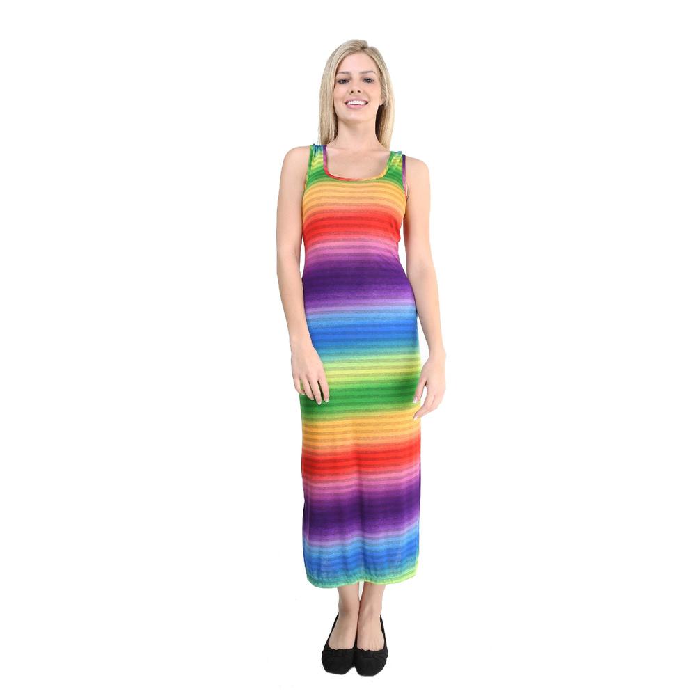 24&#47;7 Comfort Apparel Women's Retro Rainbow Printed Maxi Dress