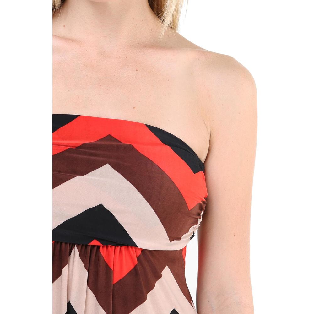 24&#47;7 Comfort Apparel Women's Red Triangle Stripe Printed Tube Maxi Dress
