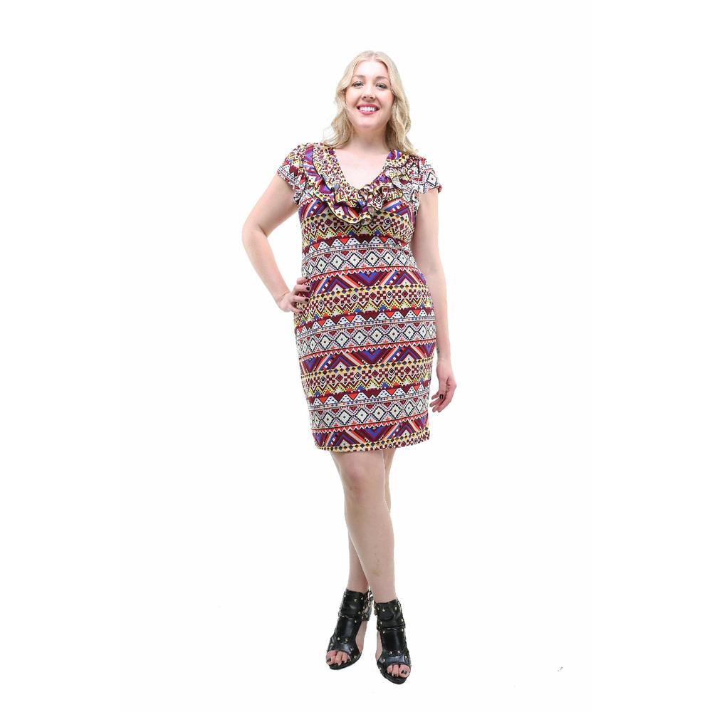 24&#47;7 Comfort Apparel Women's Plus Size Abstract Print Ruffle Dress