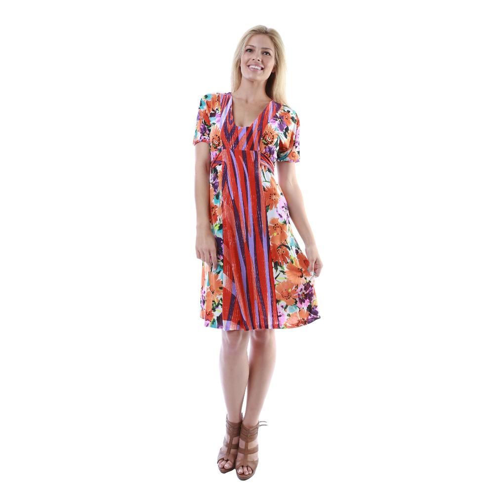 24&#47;7 Comfort Apparel Women's Floral Stripe Print Dress