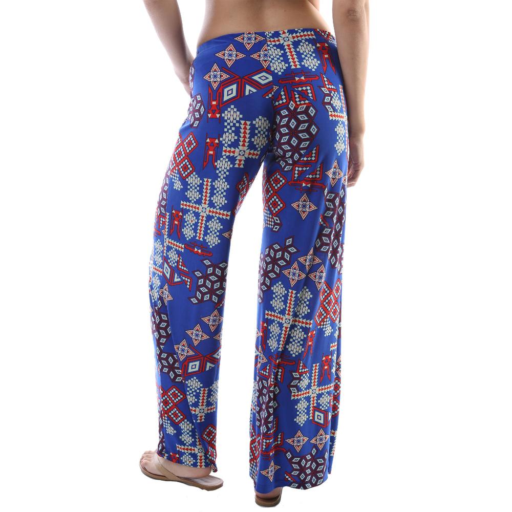 24&#47;7 Comfort Apparel Women's Blue Abstract Printed 'Palazzo' Wide-leg Pants