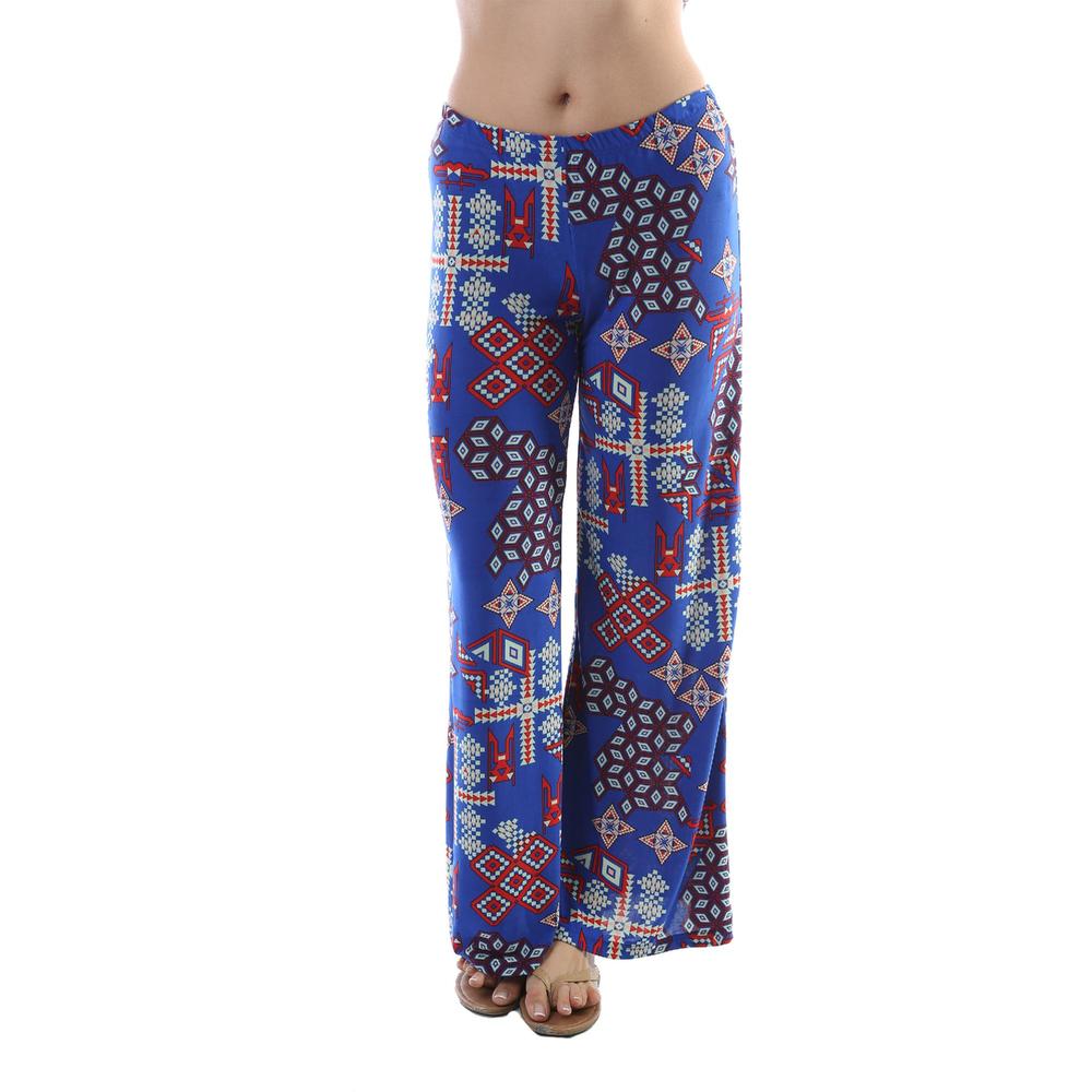 24&#47;7 Comfort Apparel Women's Blue Abstract Printed 'Palazzo' Wide-leg Pants