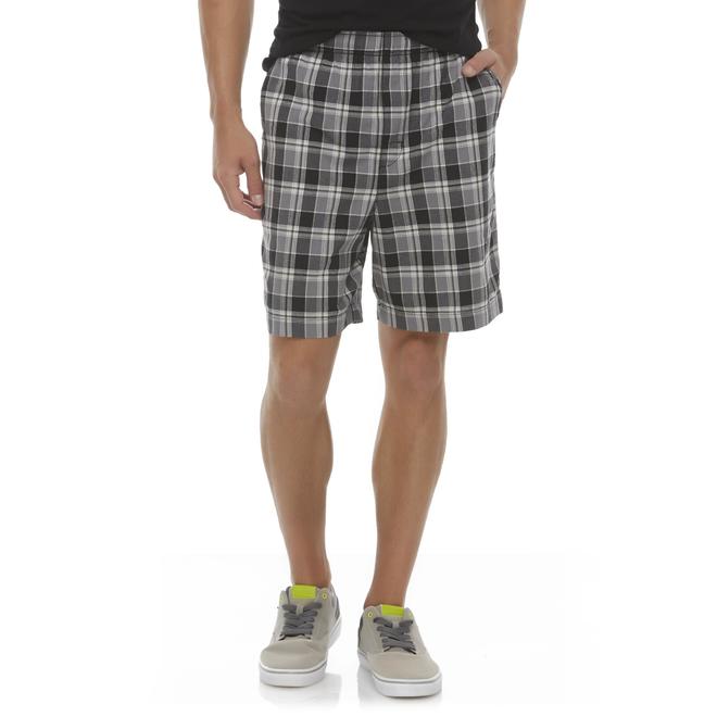 Basic Editions Men's Big & Tall Elastic Waist Shorts Plaid