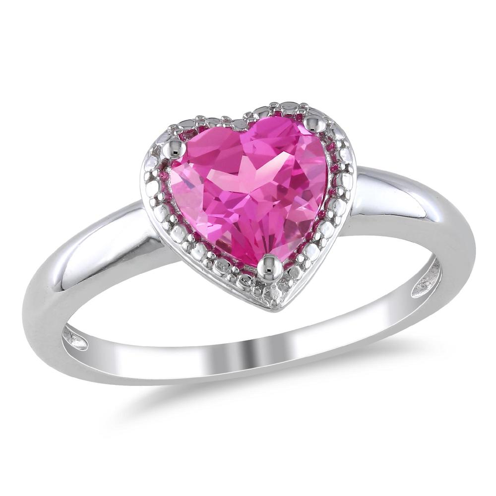 1 1/2 Carat T.G.W. Created Pink Sapphire Heart Ring in Sterling Silver
