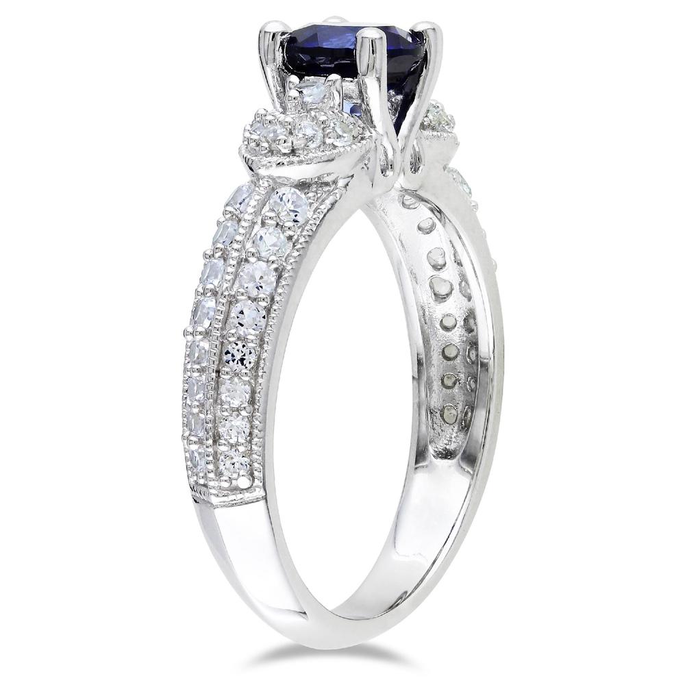 1.67 Carat T.G.W. Created Blue and White Sapphire Ring in Sterling Silver