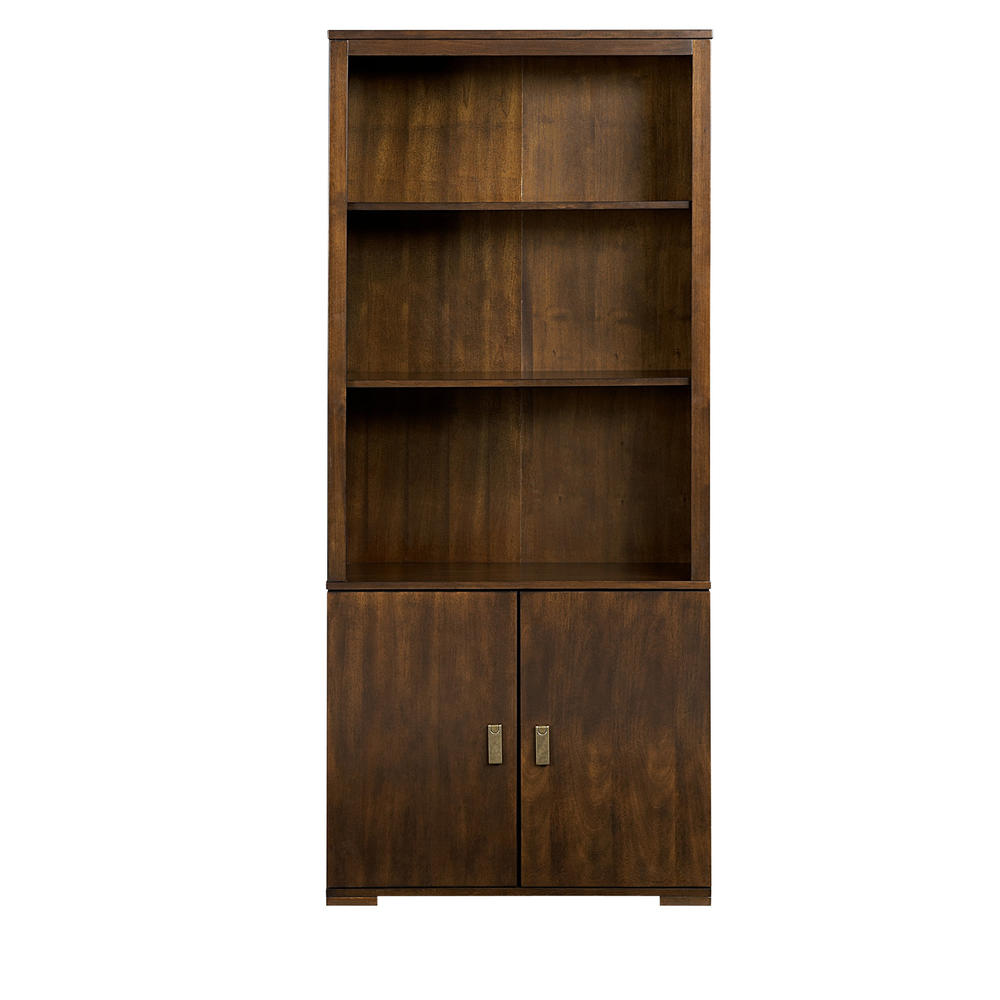 5-Shelf Bookcase with Doors in Dark Mahogany