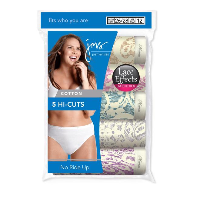 Just My Size Women's Plus 5Pairs Lace Effects HiCut Panties