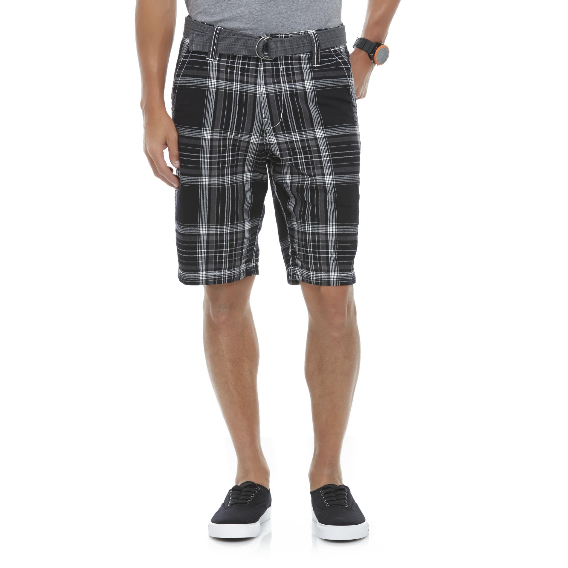 Men's Poplin Shorts & Fabric Belt - Plaid