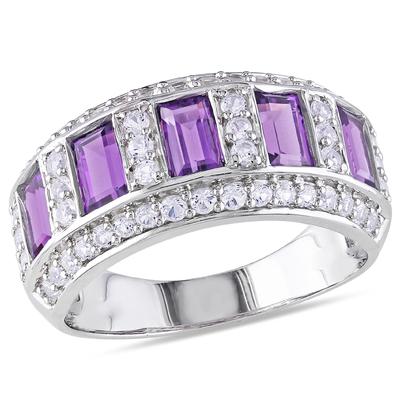 2 Carat T.G.W. Created White Sapphire Amethyst Fashion Ring in Sterling Silver