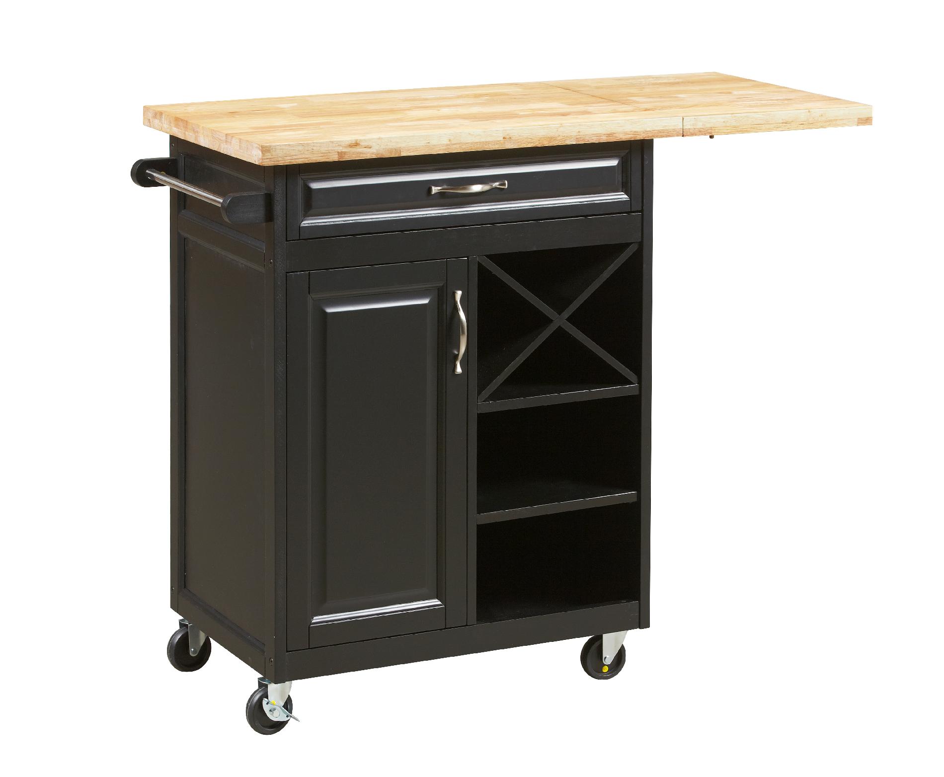 1-Drawer Kitchen Cart with Large Worktop in Black