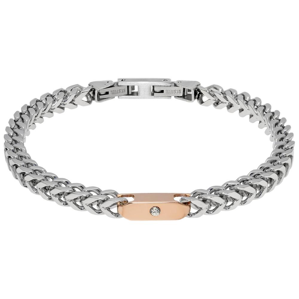 Foxtail Chain Bracelet with  Ion Plating and CZ Center - 6mm