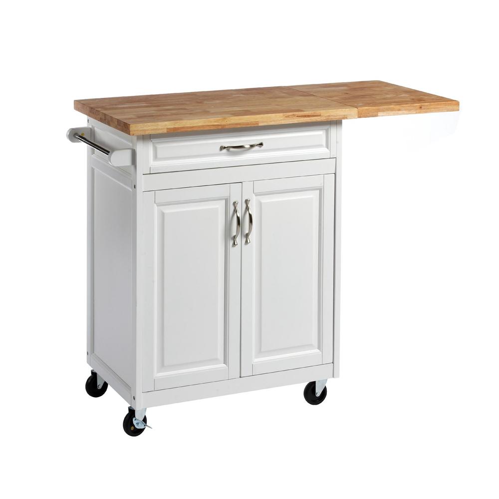 1-Drawer Kitchen Cart with Large Worktop in White