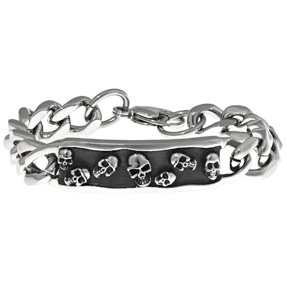 Stainless Steel Identification Skull Bracelet with Black IP Accent