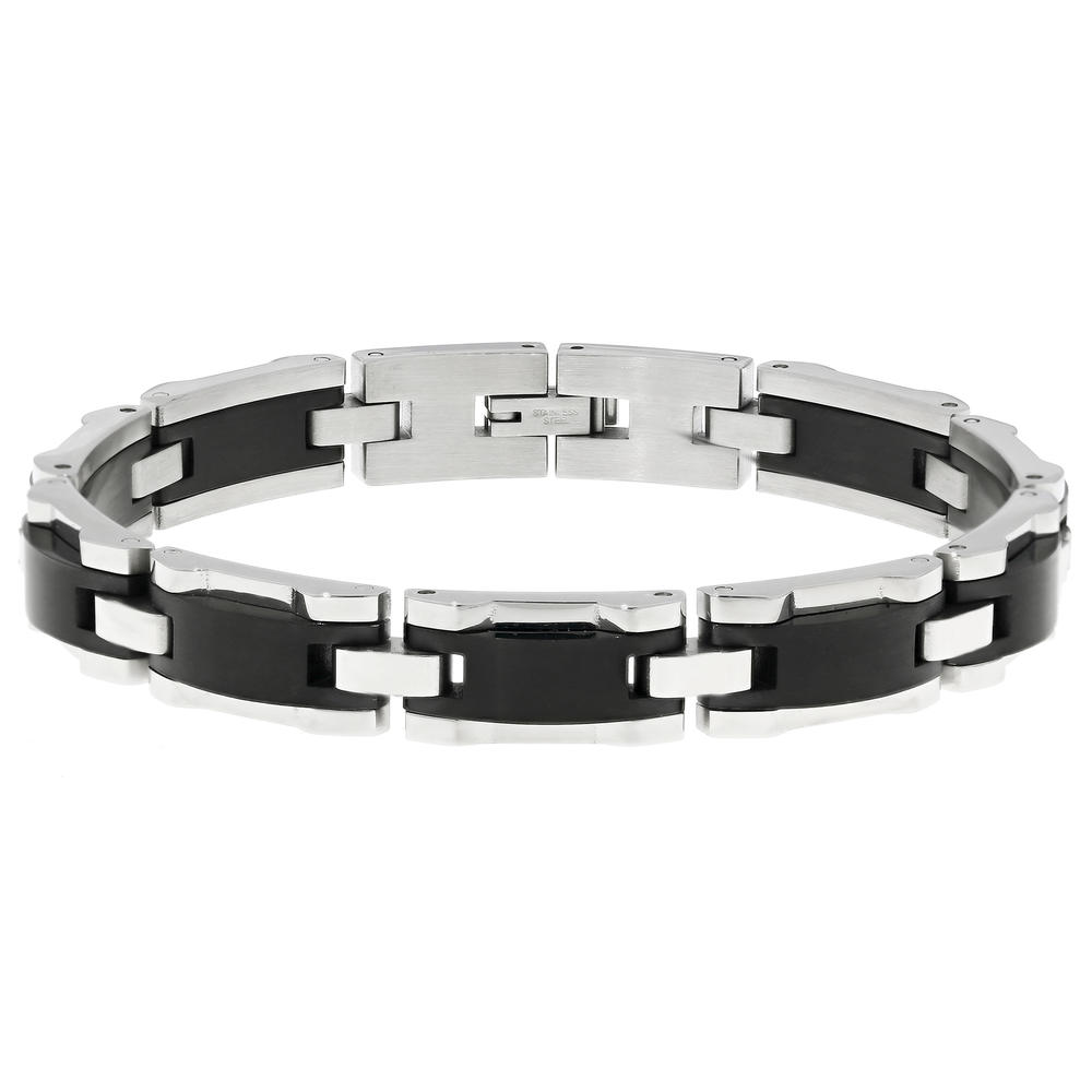 Stainless Steel Link Bracelet with Black IP
