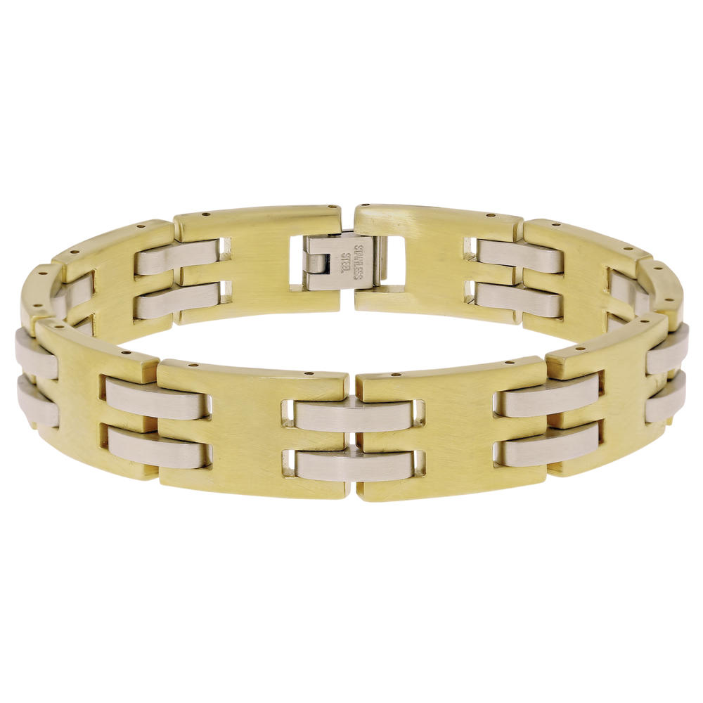 Gold Ion Plated Stainless Steel Link Bracelet with Satin Finish