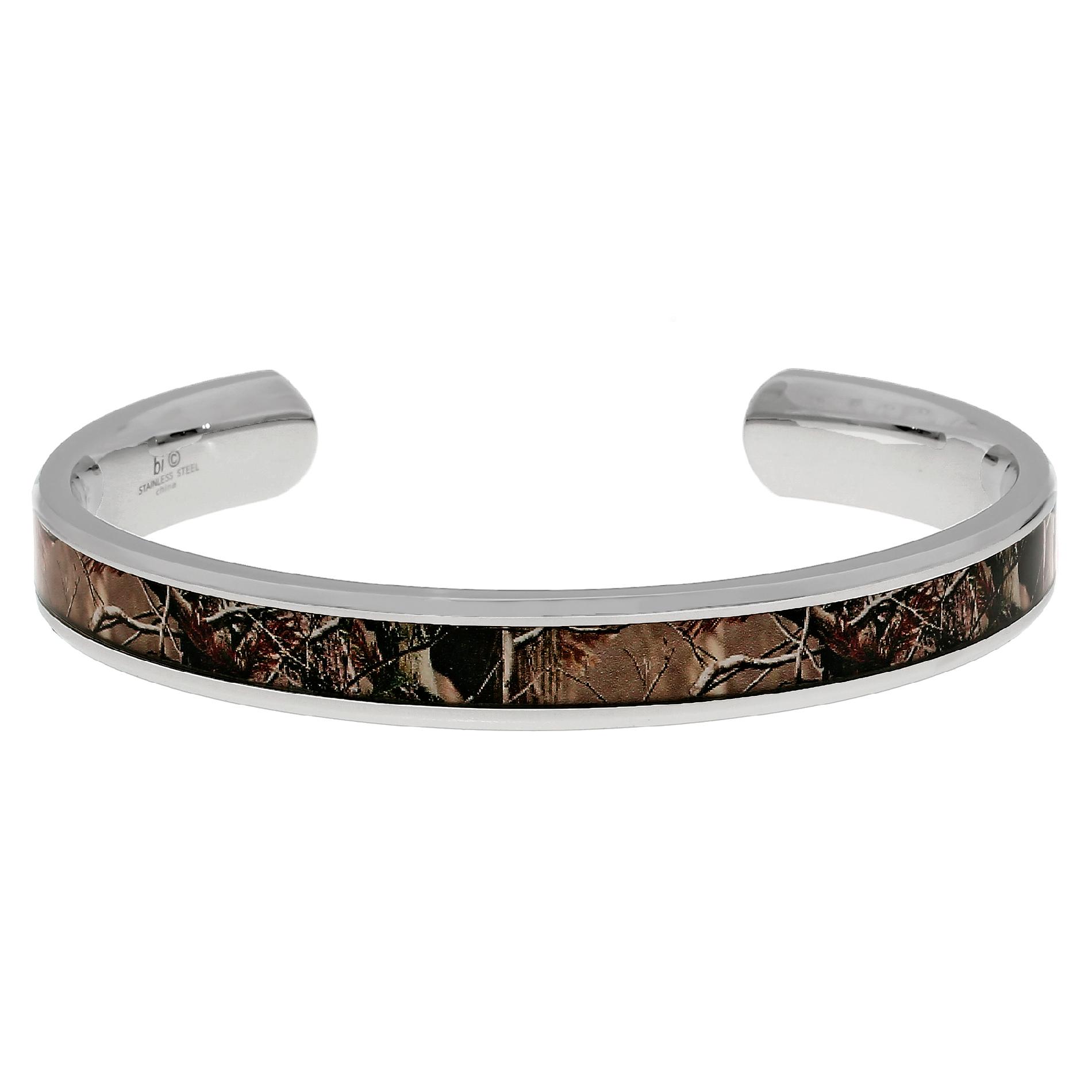 Stainless Steel Cuff Bangle with Camouflage Accent