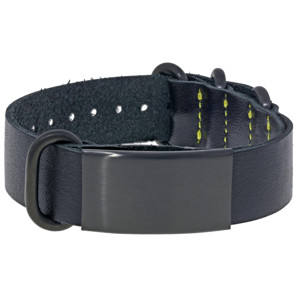 Black Leather Identification Bracelet with Black Ion Plated Stainless Steel