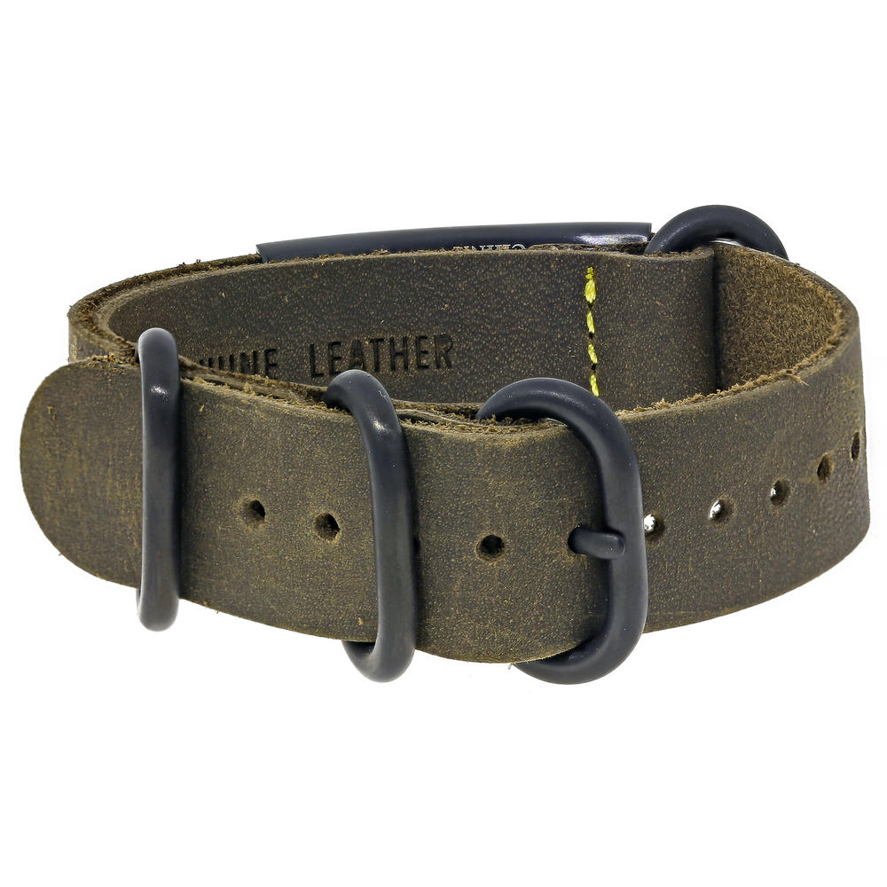 Green Leather Identification Bracelet with Black Ion Plated Stainless Steel