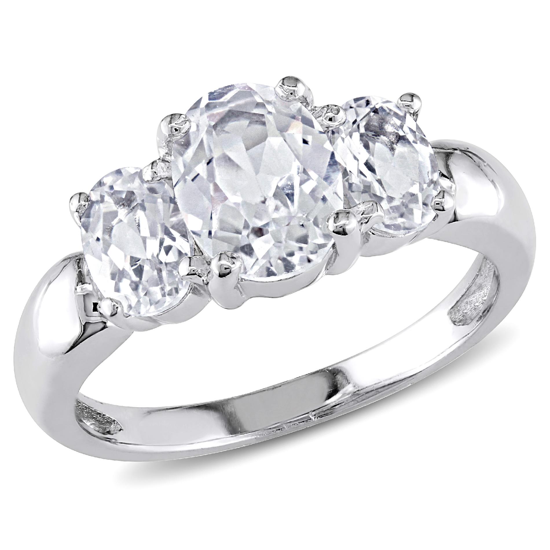 3 1/2 Carat T.G.W. Created White Sapphire 3 Stone Ring in Sterling Silver