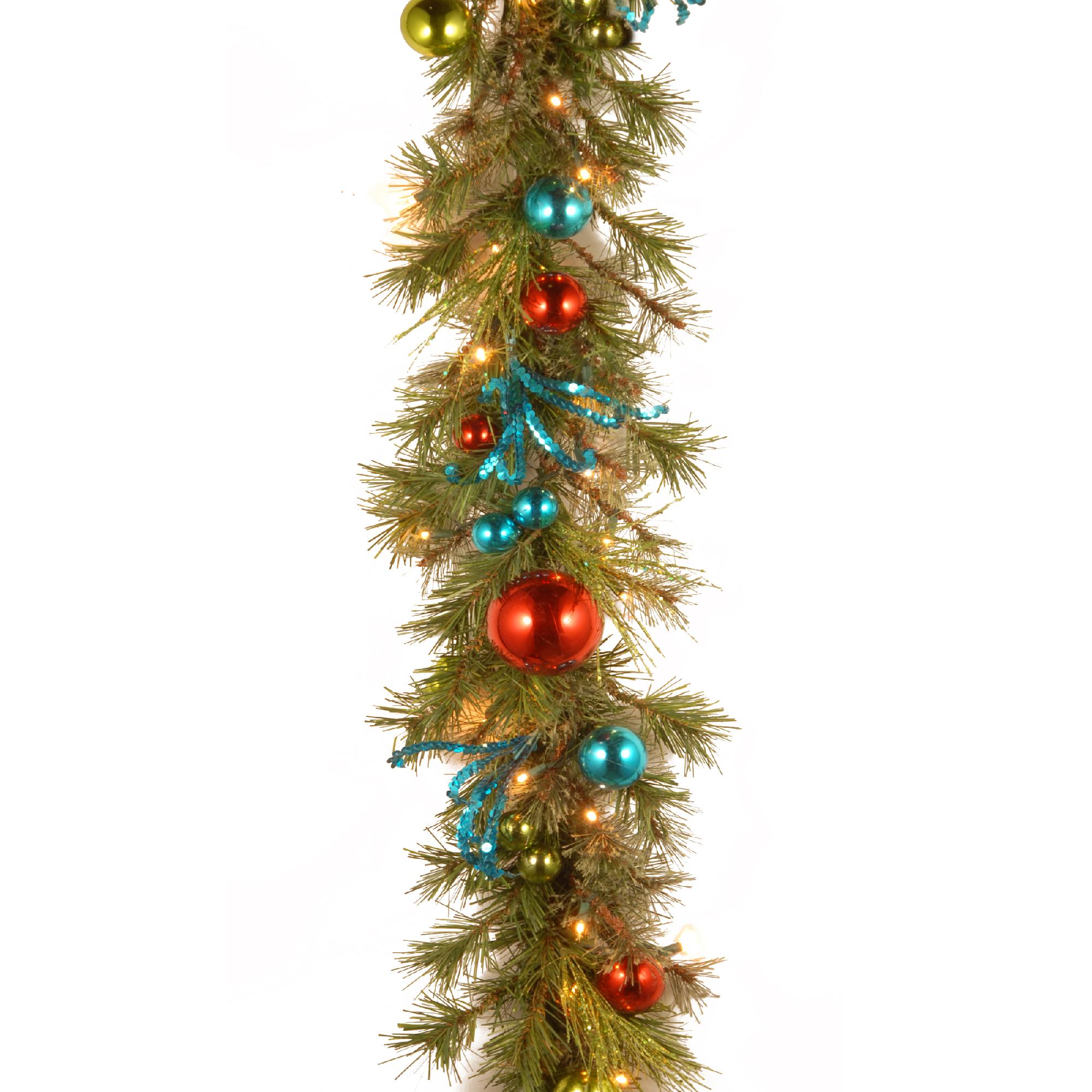 9 ft. Decorative Collection Retro Garland with Battery Operated Warm White LED Lights