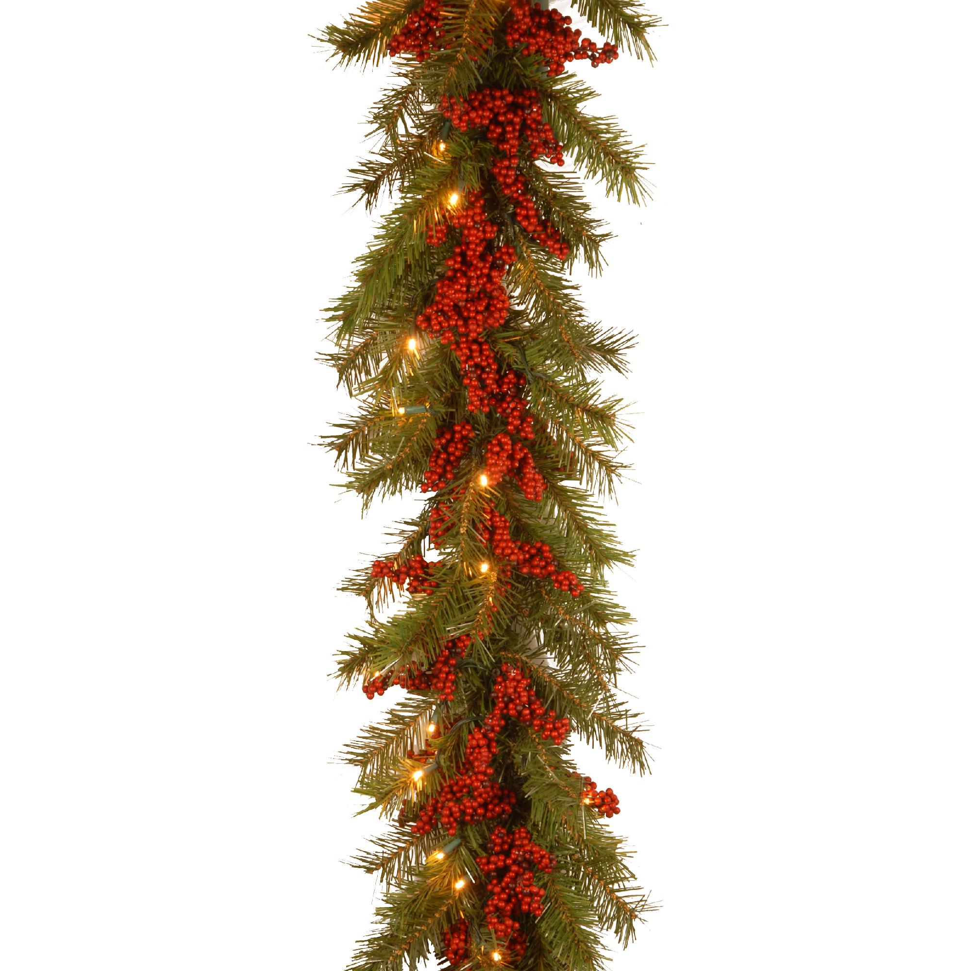 9 ft. Decorative Collection Valley Pine Garland with Battery Operated Warm White LED Lights