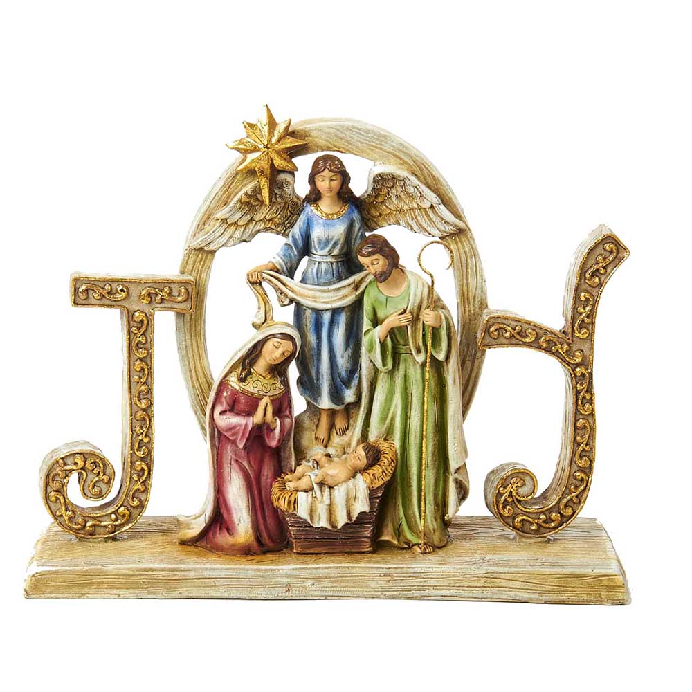 Resin "Joy" Table piece with Holy Family and Angel