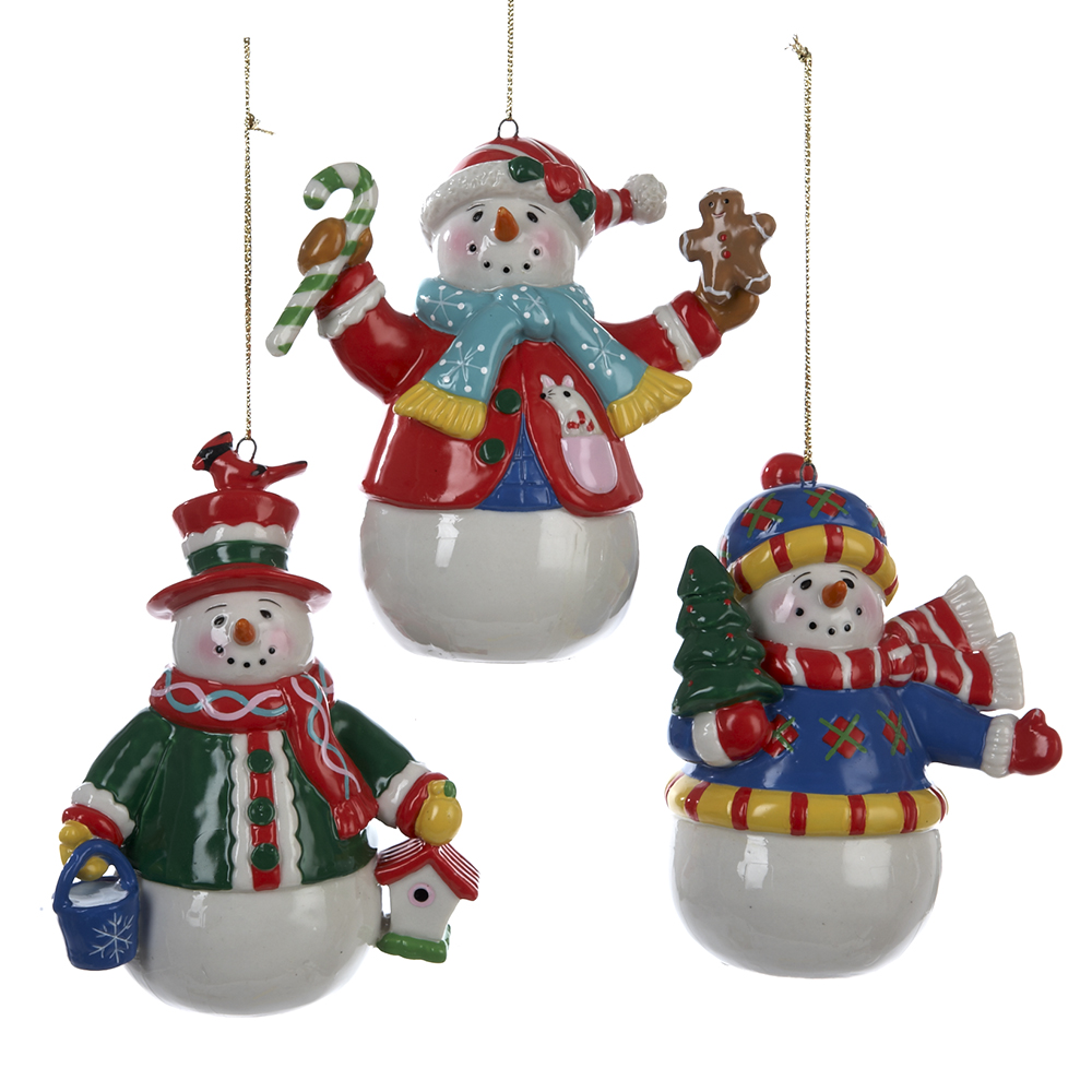 3.5" Porcelain Snowman Ornament Set of 3