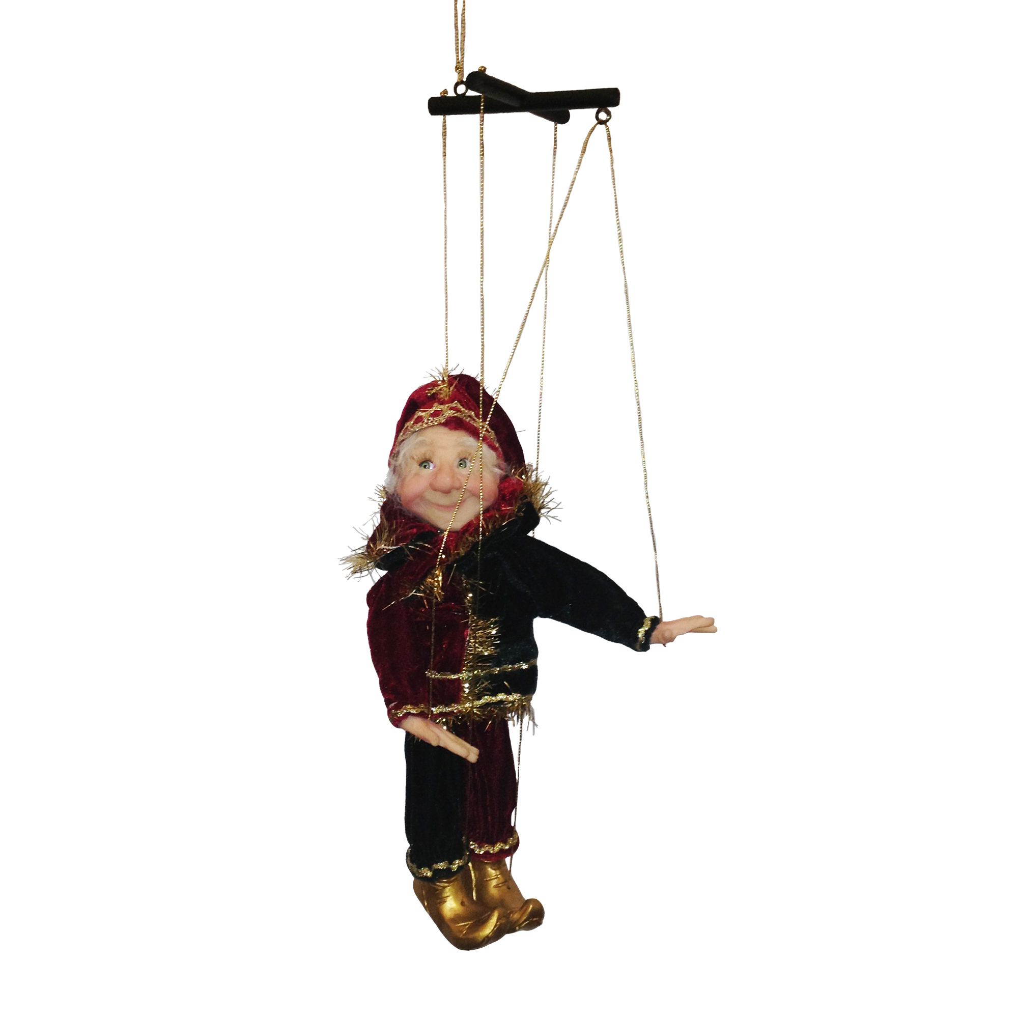 7" Jacqueline Kent Miniature Red, Green and Gold Marionette Ornament