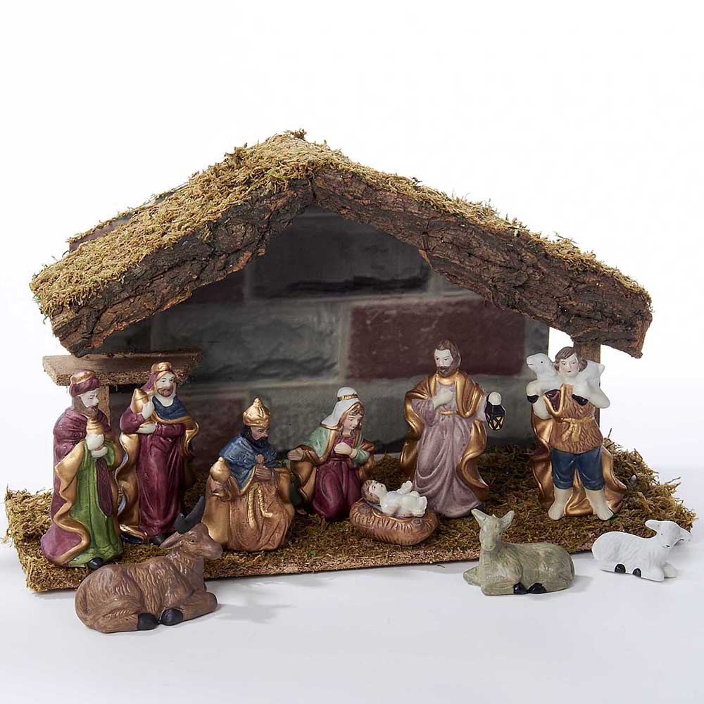 15" Wooden Nativity Figure 11-Piece Set