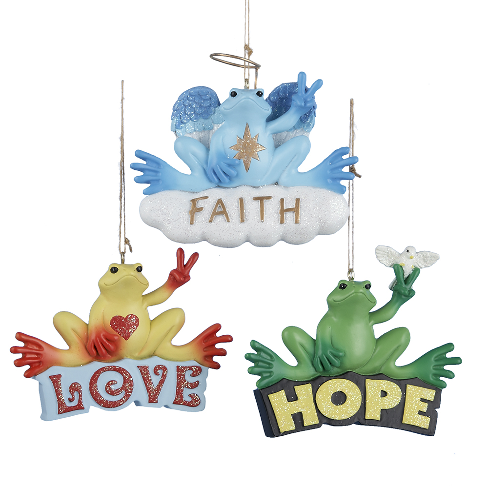3.75" Resin Peace Frog Ornament Set of 3