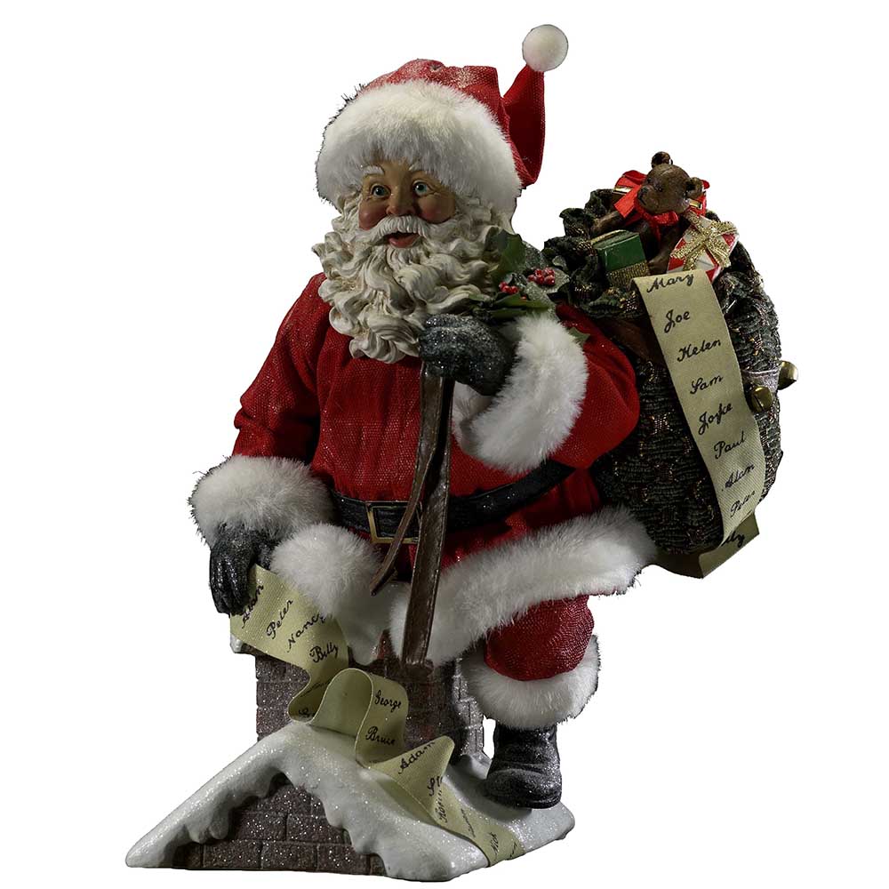10" Fabrich&#233; Santa Coming Out of Chimney