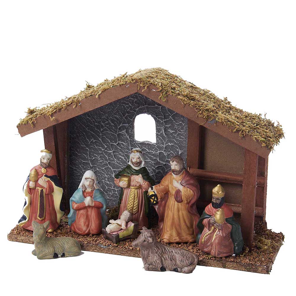 11" Wooden Nativity Set of 9 Pieces