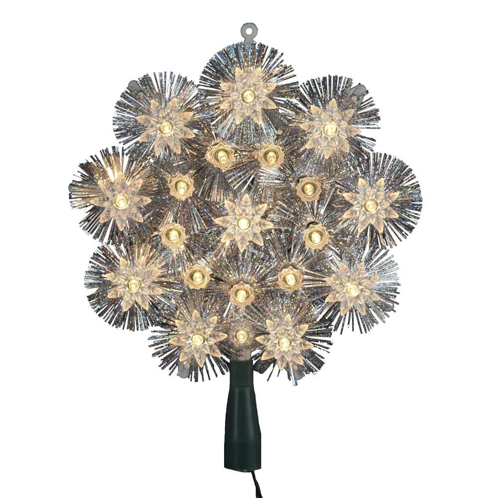 20-Light 8" Clear with Silver Tinsel Round tree topper