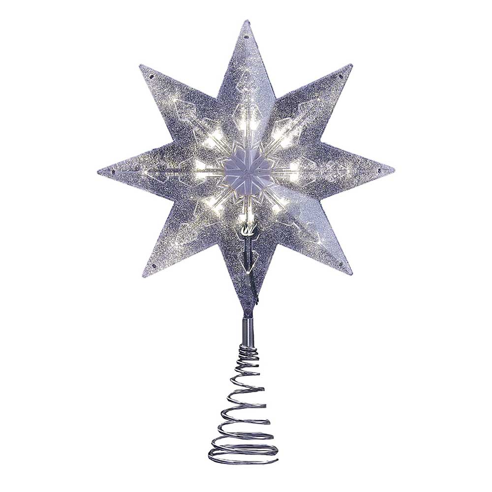 UL 8-Light 11.5&#8221; LED 8-Point Silver Star tree topper