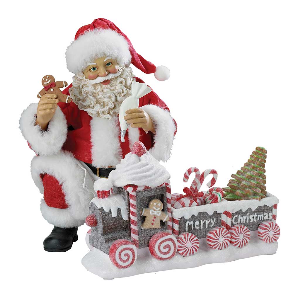 8" Santa with Gingerbread Train, Set of 2 Pieces