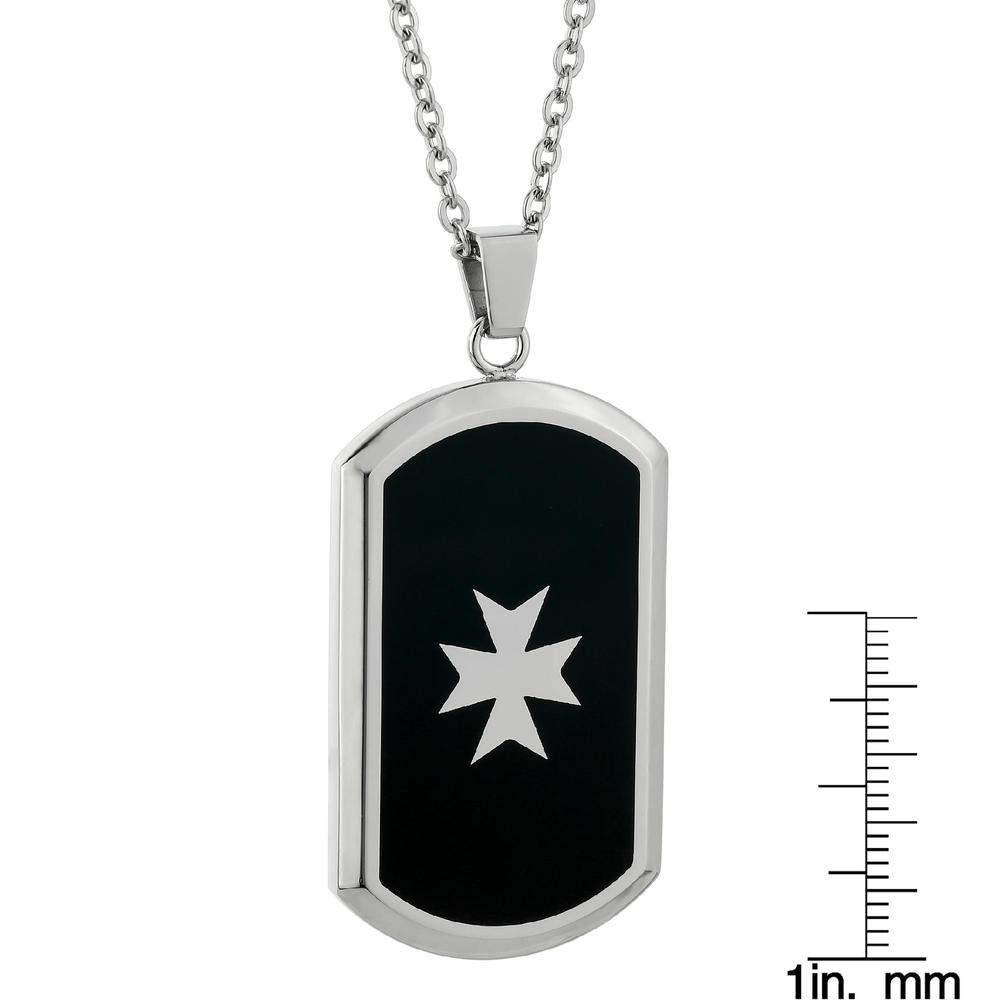 Stainless Steel Dog Tag Pendant With Black IP and Maltese Cross Accent